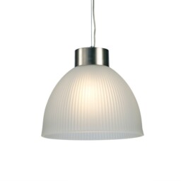 Hof Dome Ceiling Pendant E27, Satin Nickel, Frosted Ribbed Glass Shade - thumbnail 5