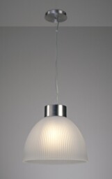 Hof Dome Ceiling Pendant E27, Satin Nickel, Frosted Ribbed Glass Shade - thumbnail 2