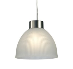Hof Dome Ceiling Pendant E27, Satin Nickel, Frosted Ribbed Glass Shade - thumbnail 1