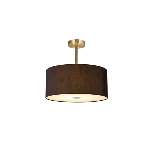 Baymont Antique Brass 3 Light E27 Semi Flush With 40cm x 18cm Faux Silk Shade, Black/White Laminate - image 1
