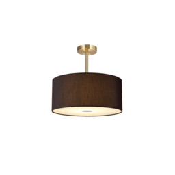 Baymont Antique Brass 3 Light E27 Semi Flush With 40cm x 18cm Faux Silk Shade, Black/White Laminate