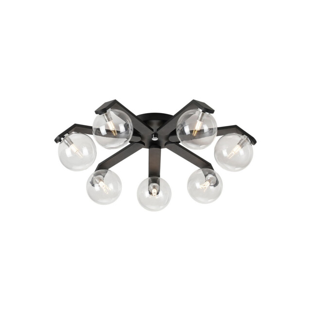Cortland 64cm Flush Ceiling, 7 Light G9, IP44, Black/Polished Chrome/Clear Smooth Round Glass - image 1