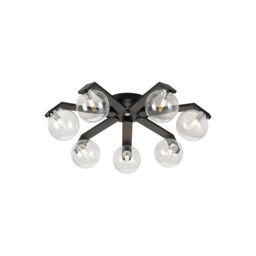 Cortland 64cm Flush Ceiling, 7 Light G9, IP44, Black/Polished Chrome/Clear Smooth Round Glass