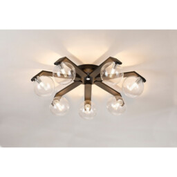 Cortland 64cm Flush Ceiling, 7 Light G9, IP44, Black/Polished Chrome/Clear Smooth Round Glass - thumbnail 3