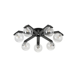 Cortland 64cm Flush Ceiling, 7 Light G9, IP44, Black/Polished Chrome/Clear Smooth Round Glass - thumbnail 5