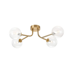 Tivoli Linear Semi Flush Ceiling, 4 Light G9, IP44, Brass Gold/Clear Smooth Round Glass - thumbnail 1