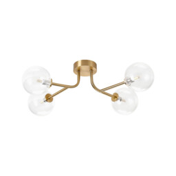 Tivoli Linear Semi Flush Ceiling, 4 Light G9, IP44, Brass Gold/Clear Smooth Round Glass - thumbnail 3