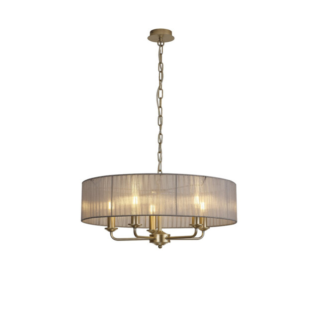 Banyan 5 Light Multi Arm Pendant With 60cm x 15cm Organza Shade Champagne Gold/Grey - image 1