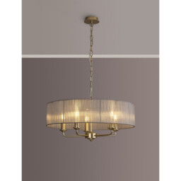 Banyan 5 Light Multi Arm Pendant With 60cm x 15cm Organza Shade Champagne Gold/Grey - thumbnail 2