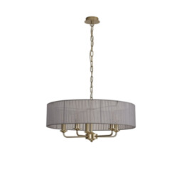 Banyan 5 Light Multi Arm Pendant With 60cm x 15cm Organza Shade Champagne Gold/Grey - thumbnail 5
