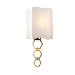 Ria Small 1 Light Wall Light, Aged Brass, Ivory Faux Silk Shade