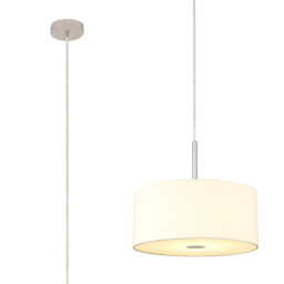 Baymont Polished Chrome E27 Single Pendant With 40cm x 18cm Faux Silk Shade, Ivory Pearl/White Laminate