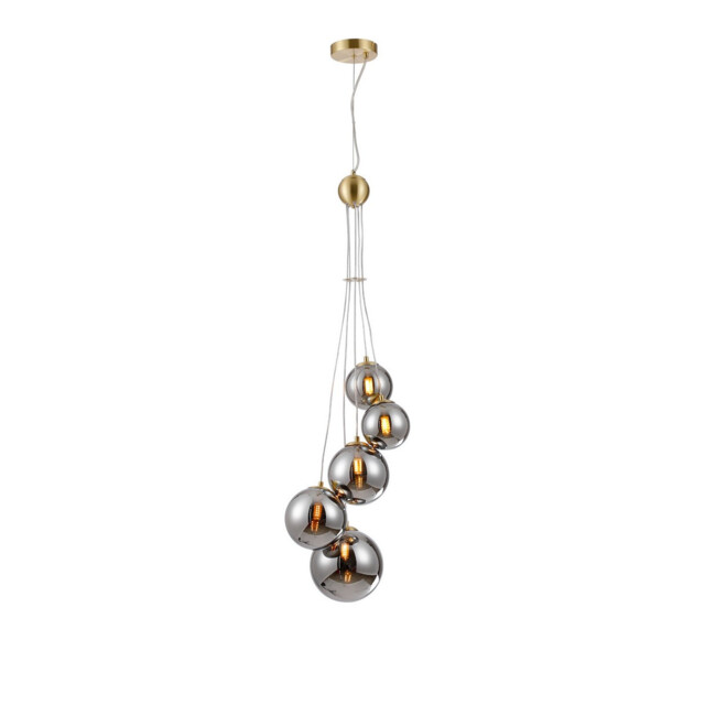 Marshall Ceiling Pendant, 5 Light G9, Satin Gold, Chrome Plated Glass - image 1