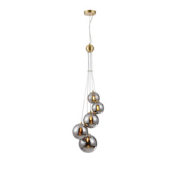 Marshall Ceiling Pendant, 5 Light G9, Satin Gold, Chrome Plated Glass - thumbnail 1