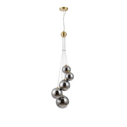 Marshall Ceiling Pendant, 5 Light G9, Satin Gold, Chrome Plated Glass - thumbnail 5