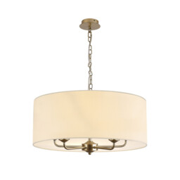 Banyan 5 Light Multi Arm Pendant With 60cm x 22cm Faux Silk Fabric Shade Champagne Gold/Ivory Pearl