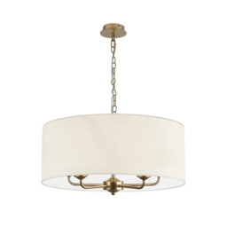Banyan 5 Light Multi Arm Pendant With 60cm x 22cm Faux Silk Fabric Shade Champagne Gold/Ivory Pearl - thumbnail 5