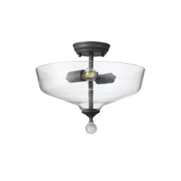 Dresden 2 Light Semi Flush Ceiling Lamp E27 With Flat Round 38cm Glass Shade Graphite, Clear - thumbnail 5