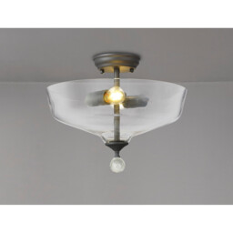 Dresden 2 Light Semi Flush Ceiling Lamp E27 With Flat Round 38cm Glass Shade Graphite, Clear - thumbnail 3