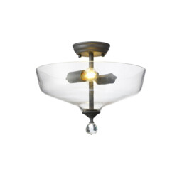 Dresden 2 Light Semi Flush Ceiling Lamp E27 With Flat Round 38cm Glass Shade Graphite, Clear - thumbnail 1