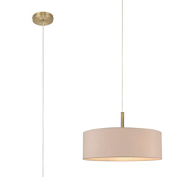 Baymont Antique Brass 5 Light E27 Single Pendant, With 45cm x 15cm Dual Faux Silk Shade, Nude Beige/Moonlight