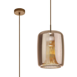 Kriss Cylinder Pendant, 1 Light GU10, Bronze/Bronze Glass Shade With Inner Lined Funnel Glass