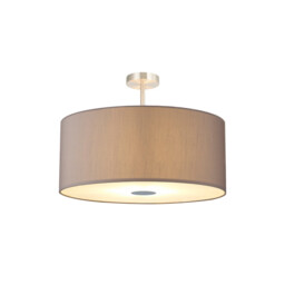 Baymont Satin Nickel 5 Light E27 Semi Flush Fixture With 60cm x 22cm Faux Silk Shade, Grey/White Laminate