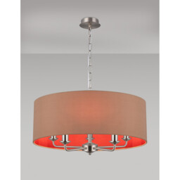 Banyan 5 Light Multi Arm Pendant, E14 Satin Nickel With 60cm x 22cm Dual Faux Silk Shade, Antique Gold/Ruby - thumbnail 2