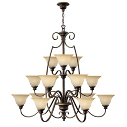 Cello 15 Light Chandelier Antique Bronze, with Glass Shades - thumbnail 1