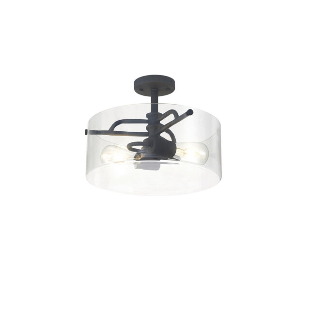 Clarence Semi Flush Ceiling Lamp, 2 Light E27, Anthracite, Clear Glass - image 1