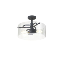 Clarence Semi Flush Ceiling Lamp, 2 Light E27, Anthracite, Clear Glass - thumbnail 1