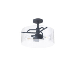 Clarence Semi Flush Ceiling Lamp, 2 Light E27, Anthracite, Clear Glass - thumbnail 5