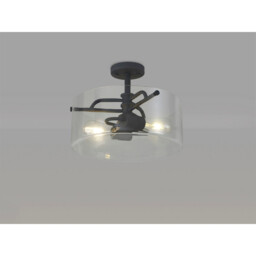 Clarence Semi Flush Ceiling Lamp, 2 Light E27, Anthracite, Clear Glass - thumbnail 3