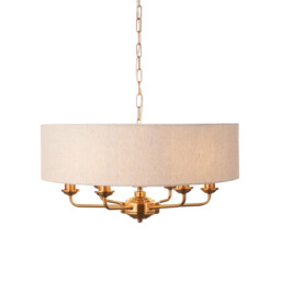 Highclere Multi Arm Pendant Ceiling Light Vintage Brass, Natural Linen, 6x E14