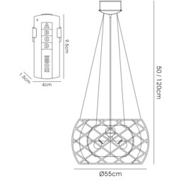 Atria Pendant 2 Light E27 LEDs And Remote Control Stainless Steel - thumbnail 3