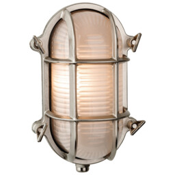 Nautic 1 Light Outdoor Bulkhead Wall, Flush Light Nickel, Frosted Glass IP64, E27