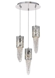 Camden Ceiling Cluster Pendant 3 Light G9 Round Polished Chrome, Mosaic Glass, Crystal - thumbnail 1