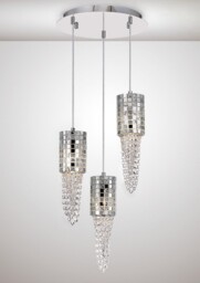 Camden Ceiling Cluster Pendant 3 Light G9 Round Polished Chrome, Mosaic Glass, Crystal - thumbnail 2