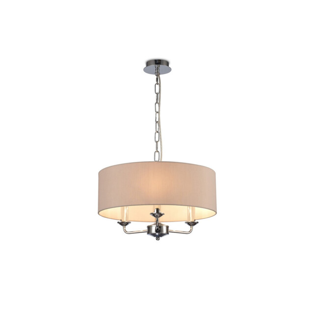 Banyan 3 Light Multi Arm Pendant, E14 Polished Chrome With 45cm x 15cm Dual Faux Silk Shade, Nude Beige/Moonlight - image 1