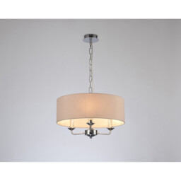 Banyan 3 Light Multi Arm Pendant, E14 Polished Chrome With 45cm x 15cm Dual Faux Silk Shade, Nude Beige/Moonlight - thumbnail 2
