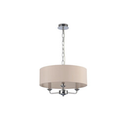 Banyan 3 Light Multi Arm Pendant, E14 Polished Chrome With 45cm x 15cm Dual Faux Silk Shade, Nude Beige/Moonlight - thumbnail 5