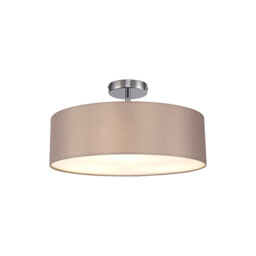 Baymont Polished Chrome 3 Light E27 Drop Flush, With 45cm x 15cm Faux Silk Shade, Grey - thumbnail 1