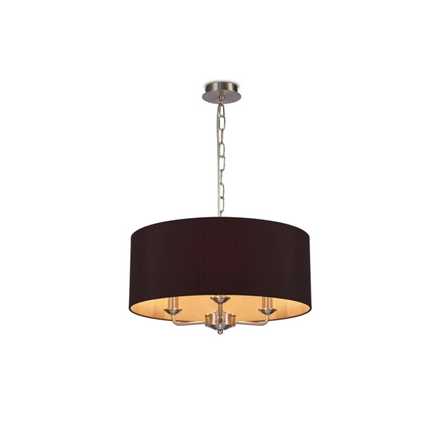 Banyan 3 Light Multi Arm Pendant, E14 Satin Nickel With 50cm x 22cm Dual Faux Silk Shade, Black/Green Olive - image 1