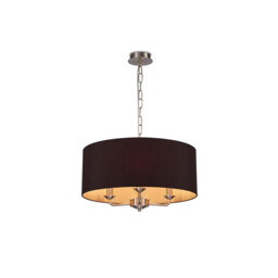 Banyan 3 Light Multi Arm Pendant, E14 Satin Nickel With 50cm x 22cm Dual Faux Silk Shade, Black/Green Olive