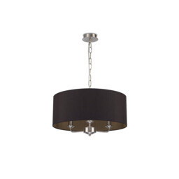 Banyan 3 Light Multi Arm Pendant, E14 Satin Nickel With 50cm x 22cm Dual Faux Silk Shade, Black/Green Olive - thumbnail 5
