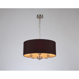 Banyan 3 Light Multi Arm Pendant, E14 Satin Nickel With 50cm x 22cm Dual Faux Silk Shade, Black/Green Olive - thumbnail 2