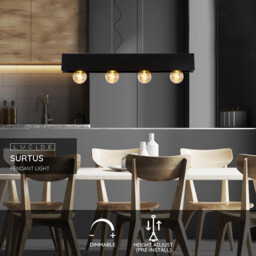 Surtus Industrial Bar Pendant Light - 4xE27 - Black - Special Offer - thumbnail 2