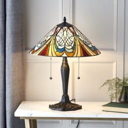 Hector 2 Light Medium Table Lamp Dark Bronze, Tiffany Glass, E27 - thumbnail 2