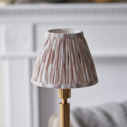 Upton Rechargeable Brushed Aged Brass Plate Table Lamp with Neutral Print Fabric Ikat Shade 16cm Integrated LED - thumbnail 5