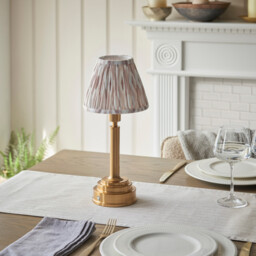 Upton Rechargeable Brushed Aged Brass Plate Table Lamp with Neutral Print Fabric Ikat Shade 16cm Integrated LED - thumbnail 3